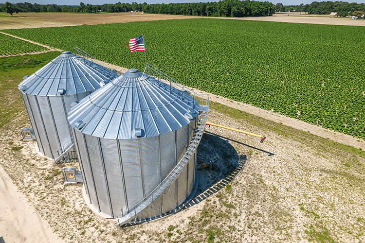 grain bin with an American flag