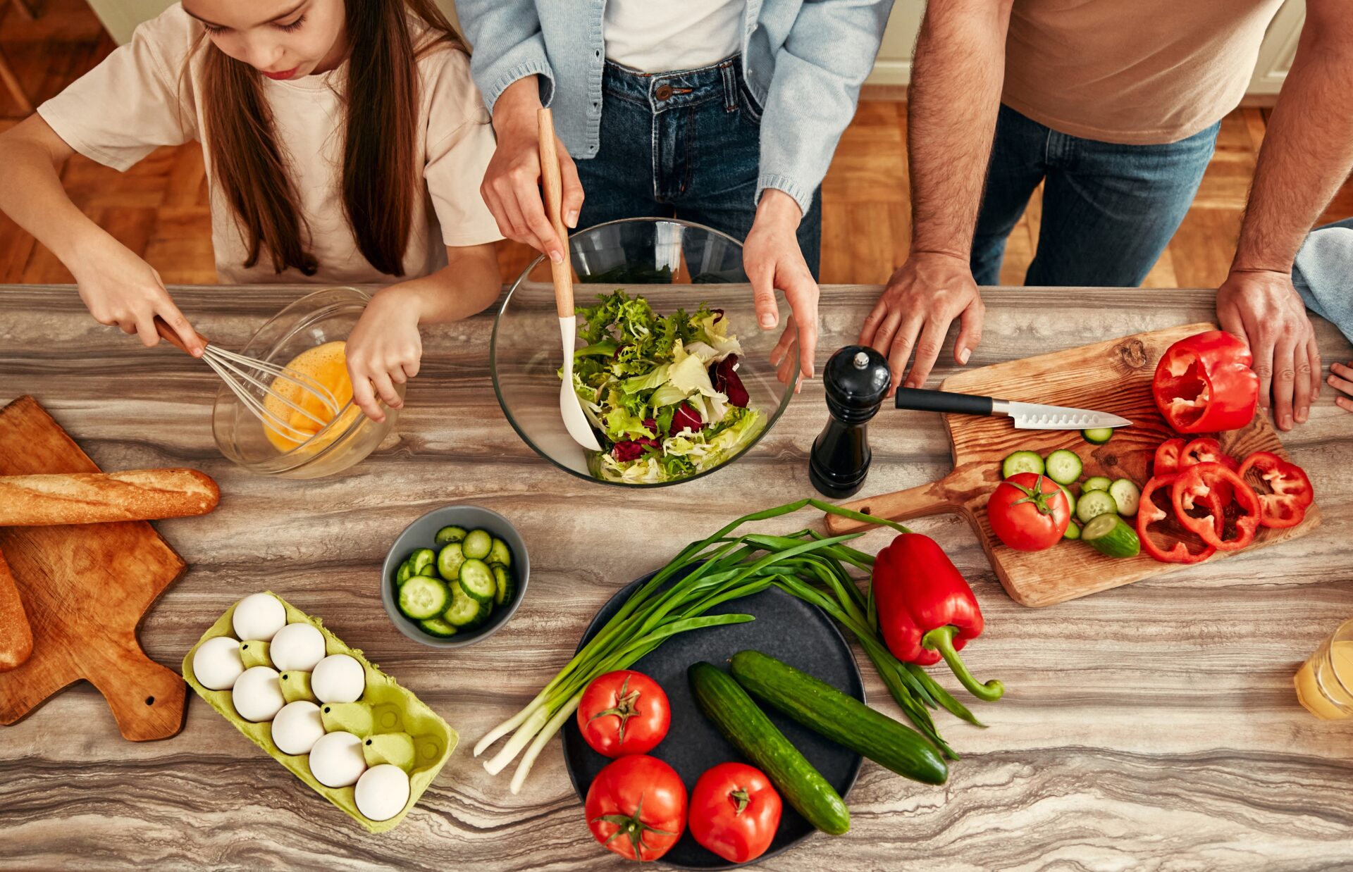 family preparing healthy meal