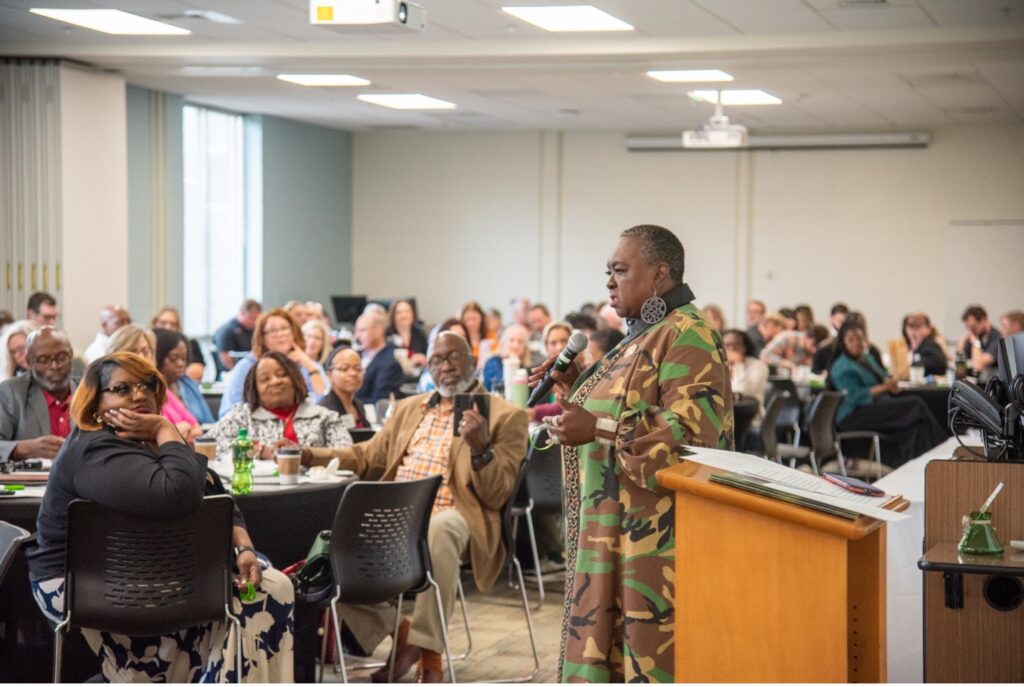 Connie Baptiste, owner of Hunter Family Farm, provides the keynote address during the 2025 Farm Stress Summit in Statesboro, Georgia.