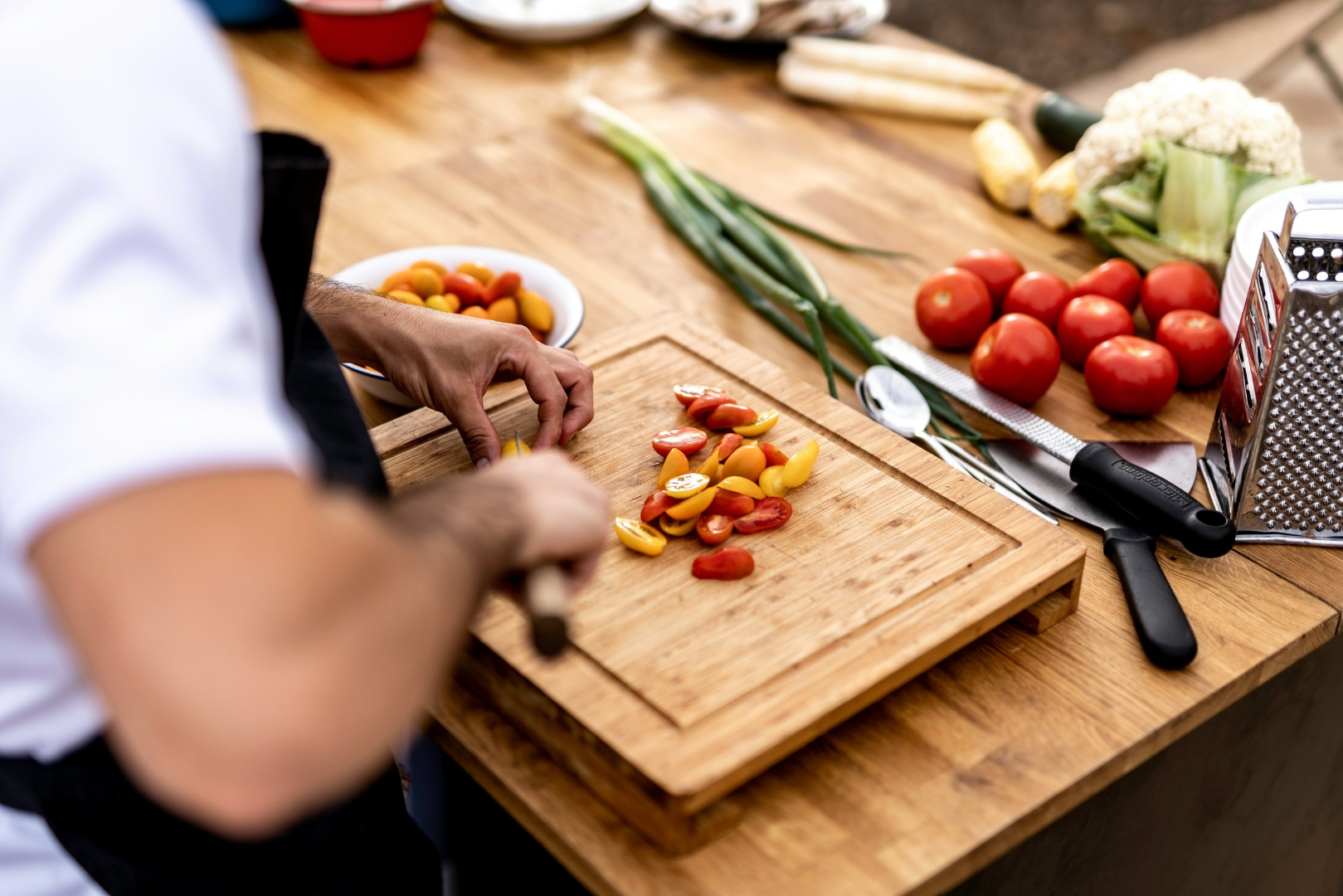 a chef chopping vegetables